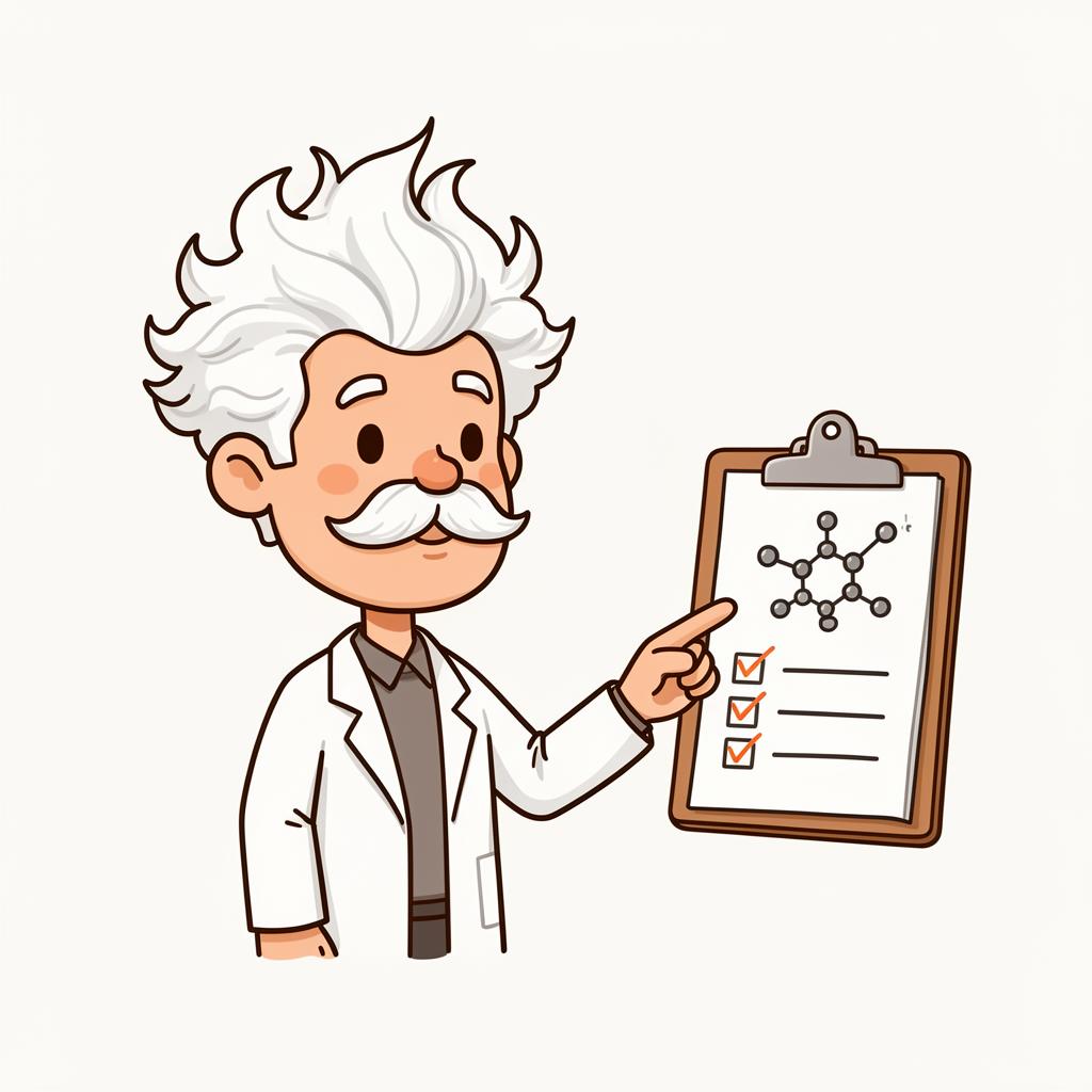 Cartoon scientist pointing at an audit checklist